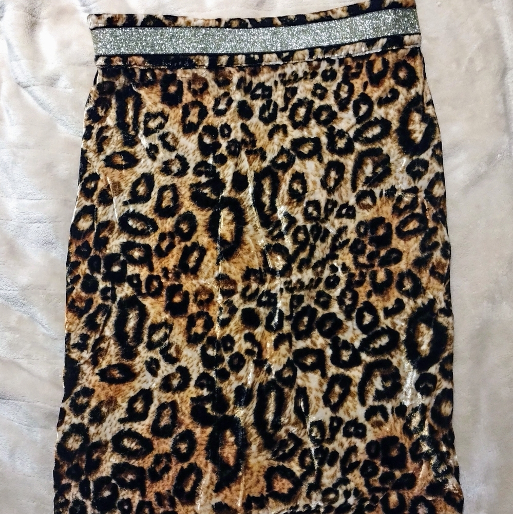 Vintage inspired 80s fuzzy leopard print sparkly forever 21 skirt pencil s gold
